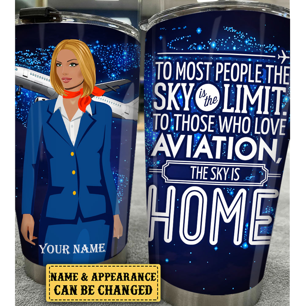 Personalized The Sky Is Home Flight Attendant Tumbler