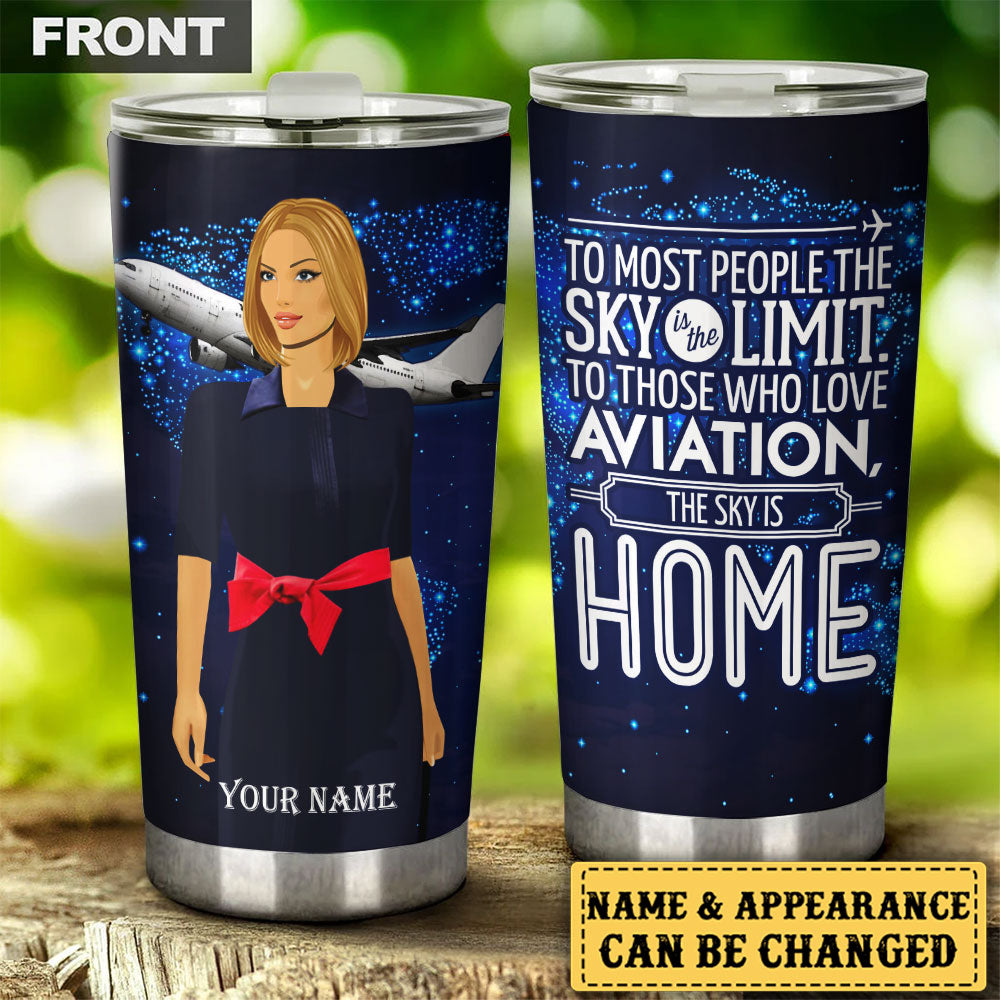 Personalized The Sky Is Home Flight Attendant Tumbler