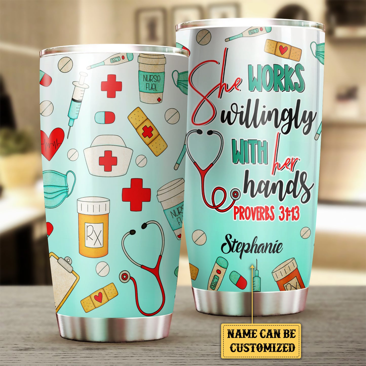Personalized Nurse She Works Willingly With Her Hands Tumbler
