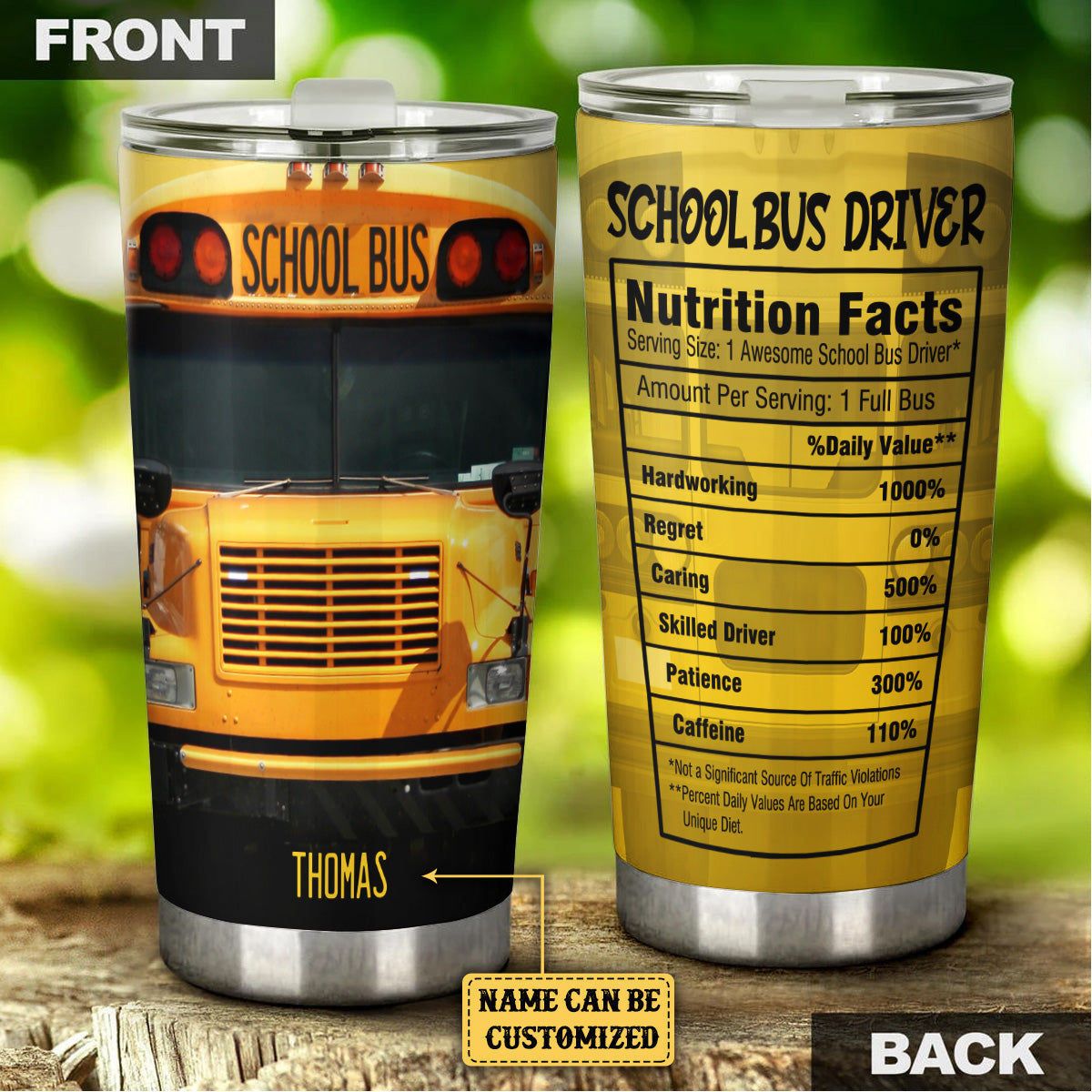 Personalized School Bus Driver Nutritional Facts Tumbler