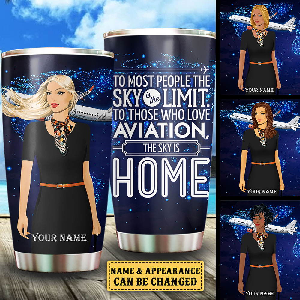 The Sky Is Home Flight Attendant - Personalized Tumbler