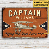 Personalized Pilot Captain Fly The Skies Metal Sign