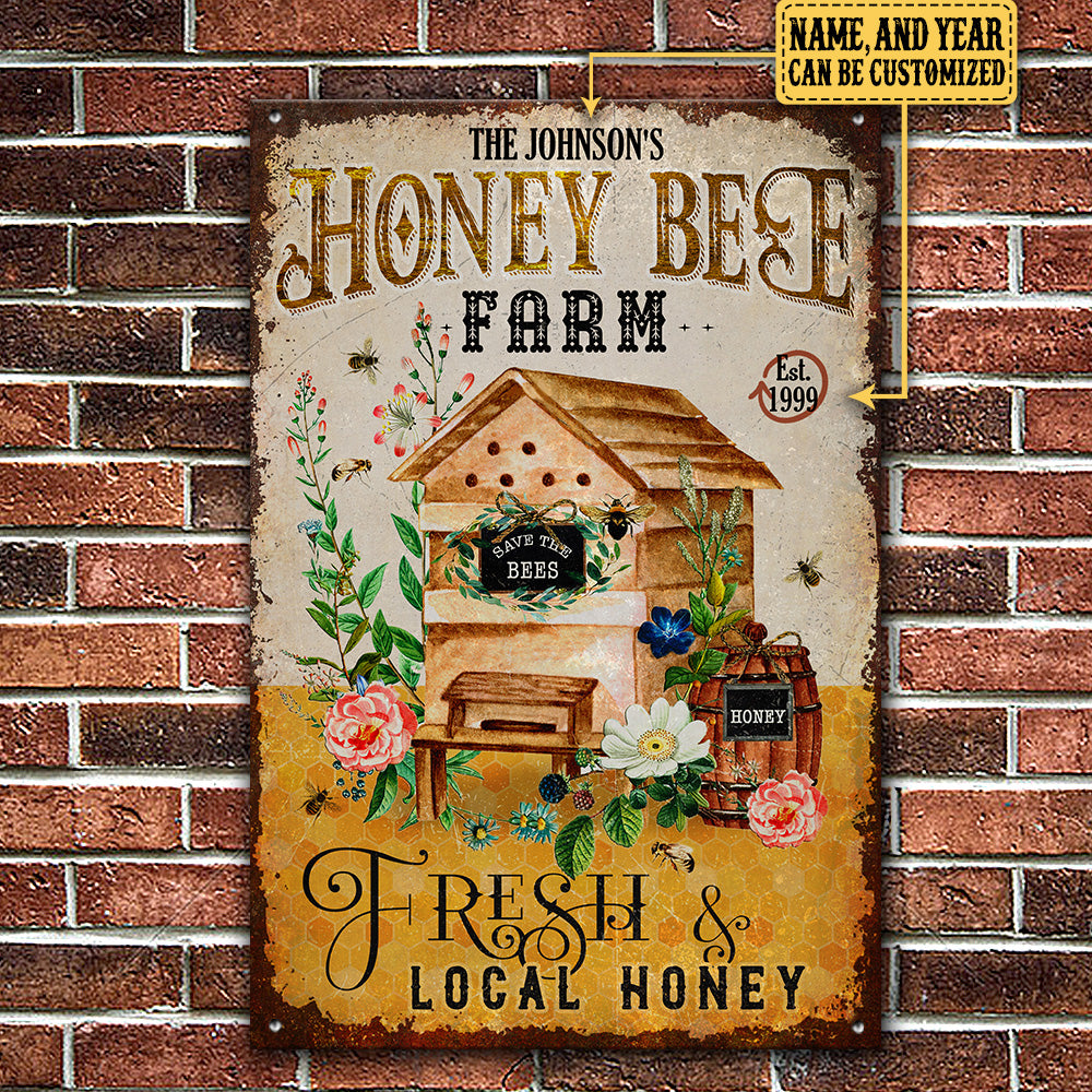 Personalized Honey Bee Farm Fresh Local Honey Metal Sign