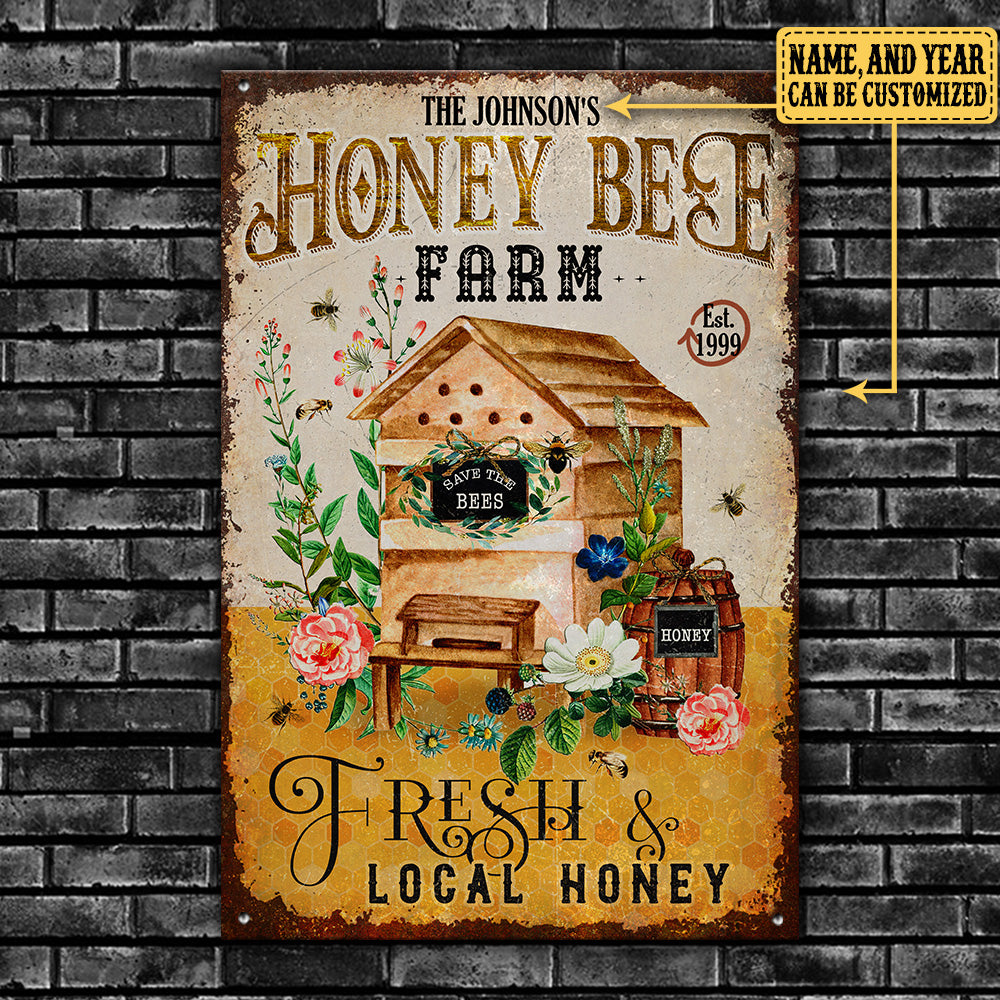 Personalized Honey Bee Farm Fresh Local Honey Metal Sign