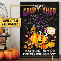 Personalized Black Cat Candy Shop Halloween Poster & Canvas