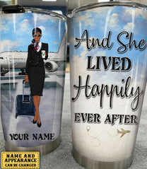 Personalized Flight Attendant And She Lived Happily Ever After Tumbler