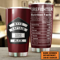 Personalized Firefighter Nutritional Facts Tumbler