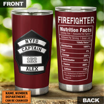 Personalized Firefighter Nutritional Facts Tumbler
