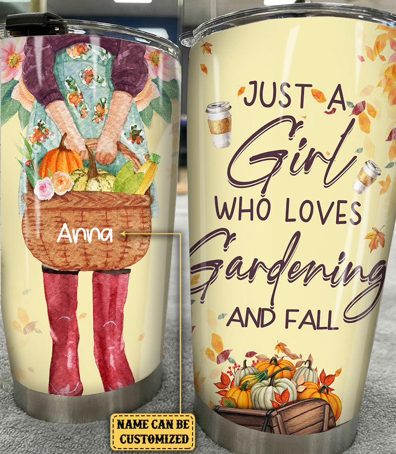 Personalized Just A Girl Who Love Gardening And Fall Tumbler