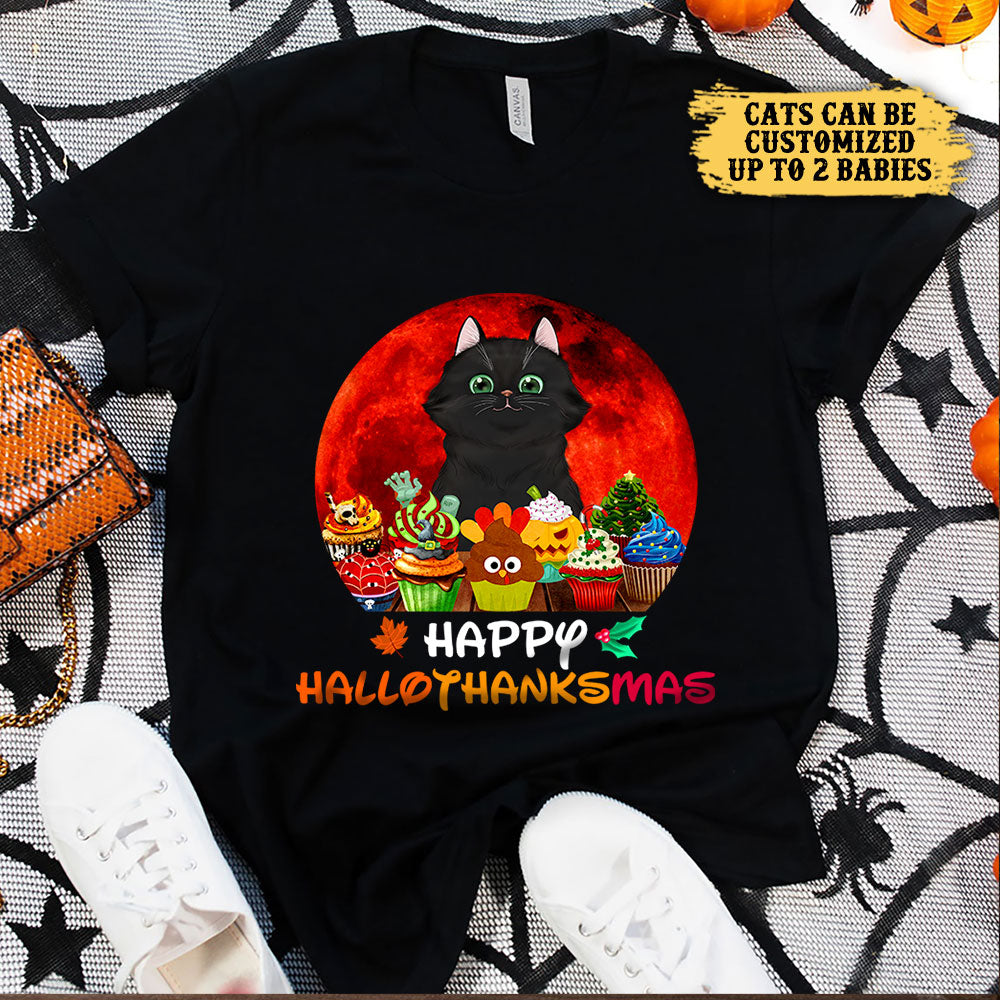 Personalized Happy Hallothanksmas Cat Shirt
