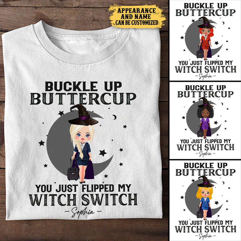 Personalized You Just Flipped My Witch Switch Flight Attendant Halloween Shirt