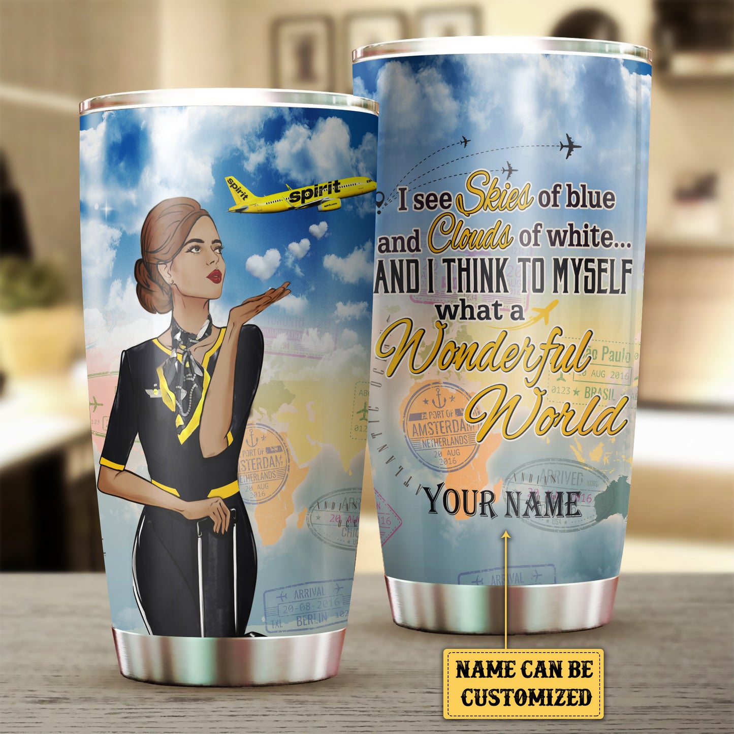 Personalized And I Think To Myself What A Wonderful World Flight Attendant Tumbler