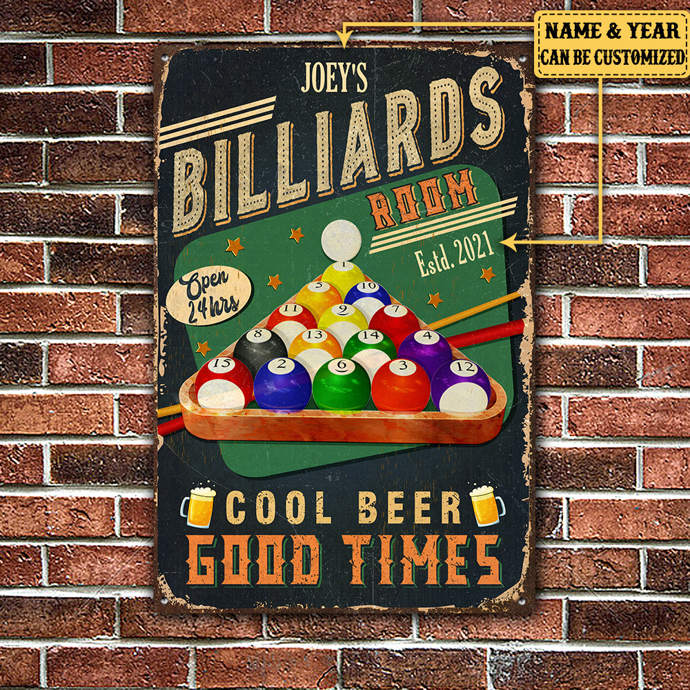 Personalized Billiards Room Cool Beer Good Time Metal Sign