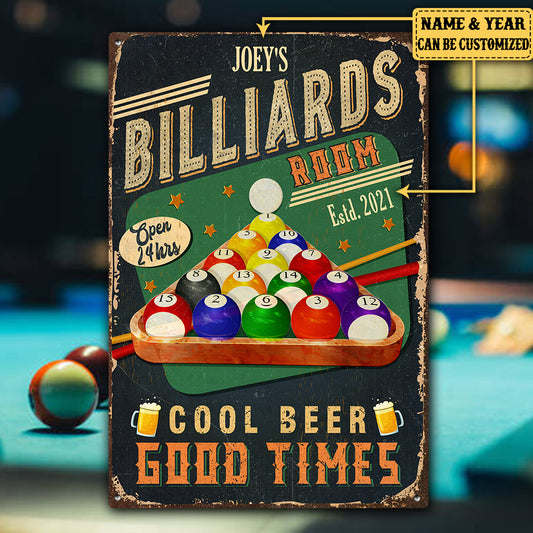 Personalized Billiards Room Cool Beer Good Time Metal Sign