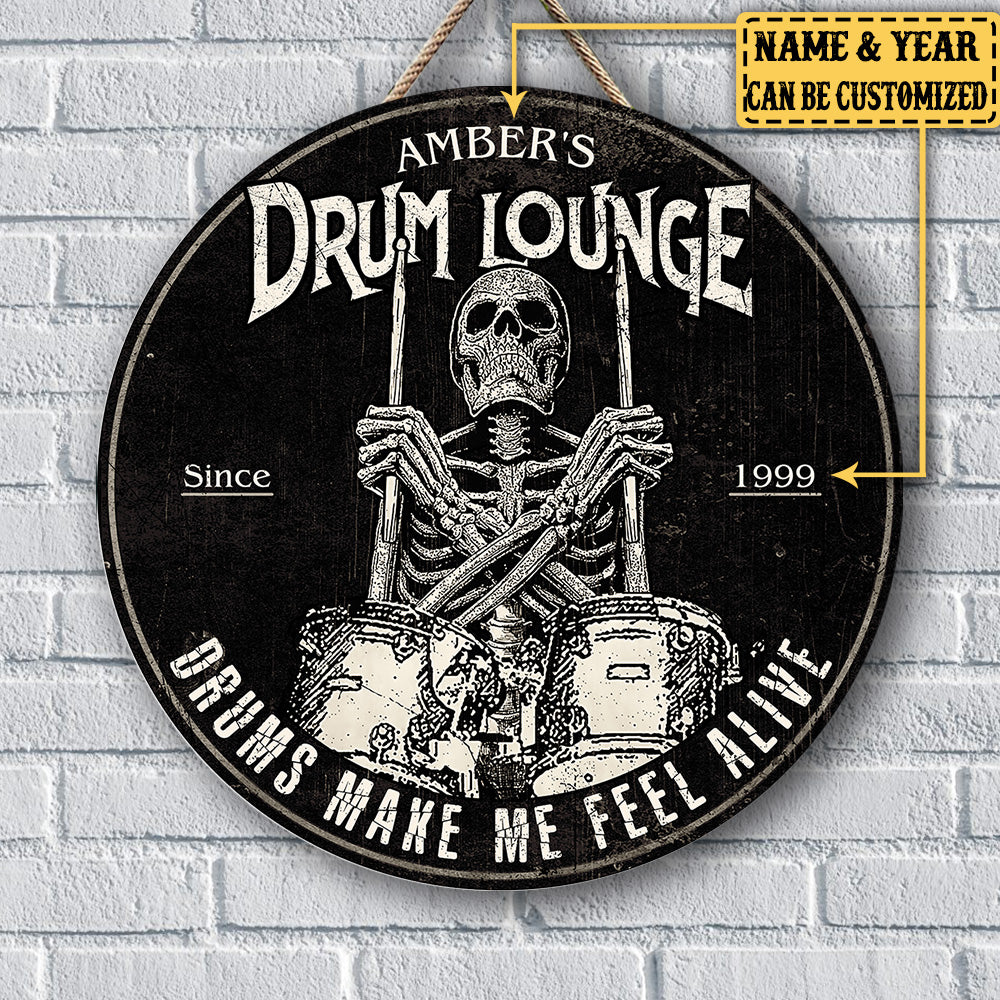 Personalized Drum Lounge Wood Round Sign