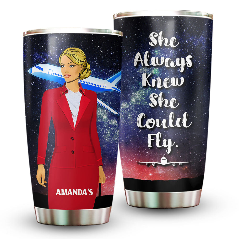 Personalized She Always Knew She Could Fly Flight Attendant Tumbler
