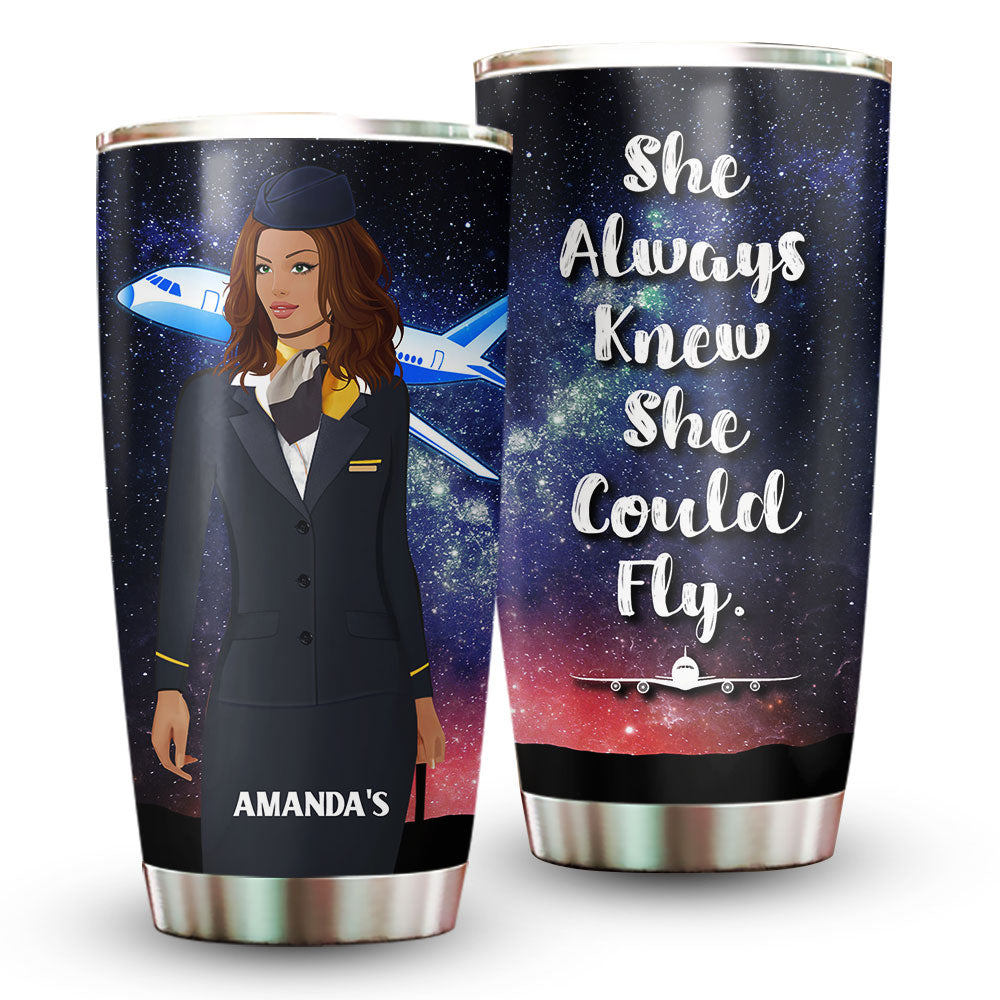 Personalized She Always Knew She Could Fly Flight Attendant Tumbler