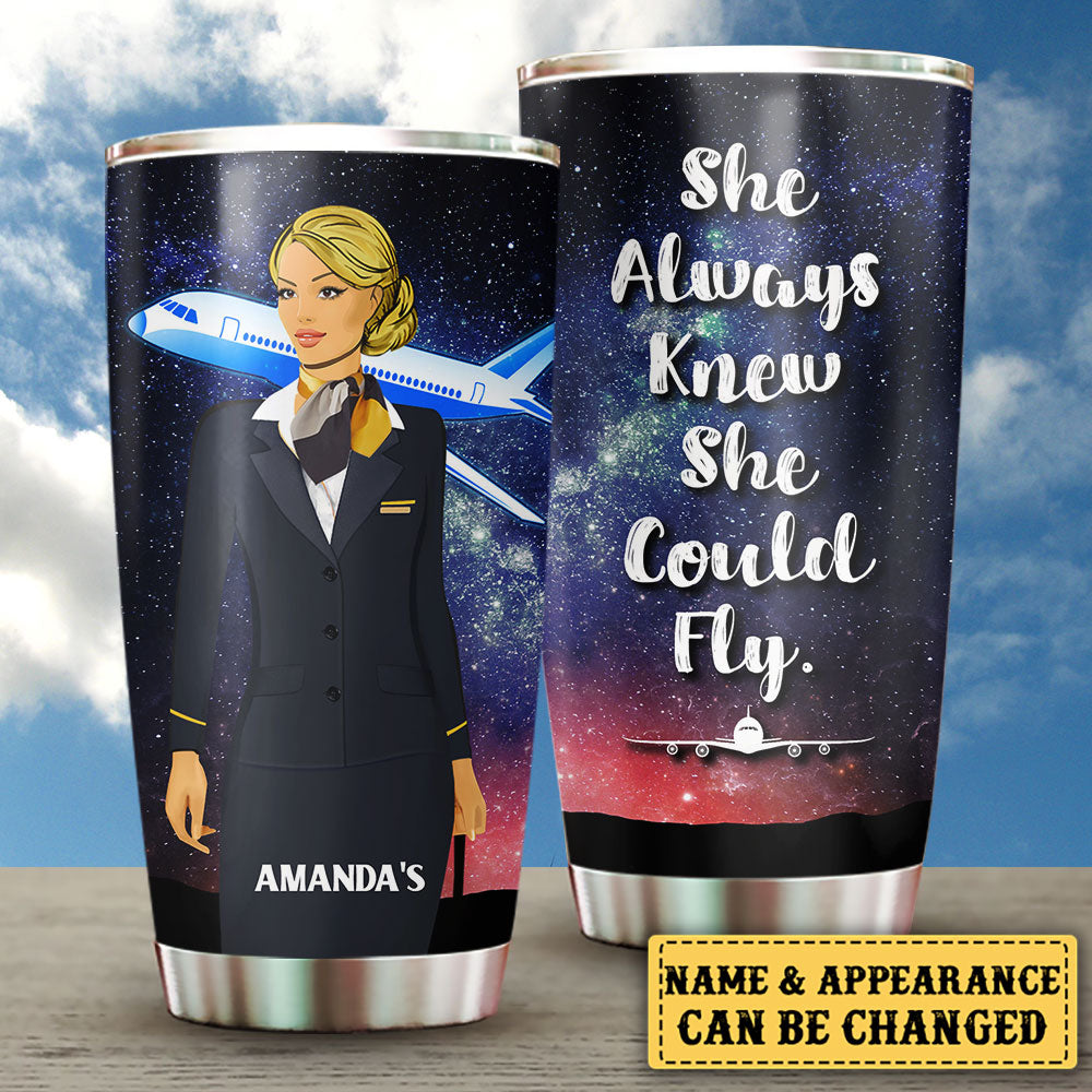 Personalized She Always Knew She Could Fly Flight Attendant Tumbler