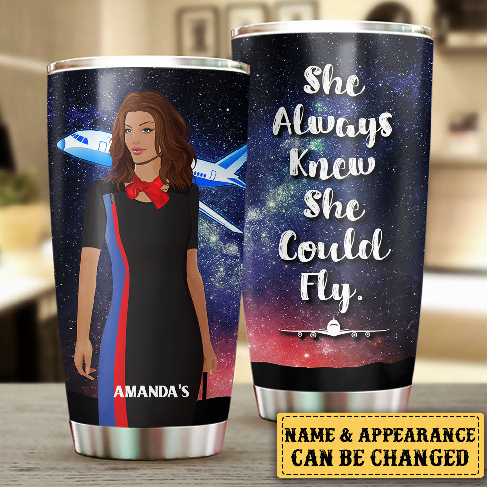 Personalized She Always Knew She Could Fly Flight Attendant Tumbler