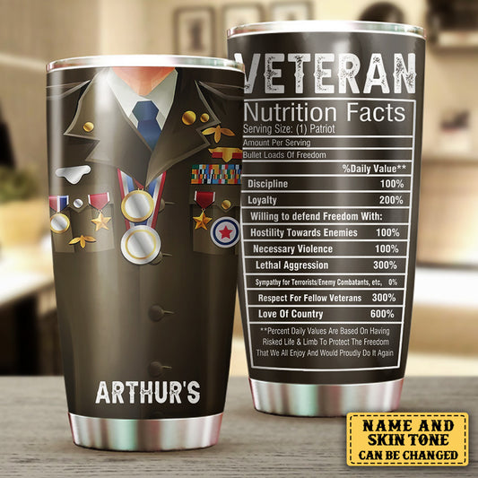 Personalized Veteran Nutritional Facts Tumbler