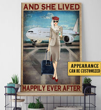 Personalized Flight Attendant And She Lived Happily Ever After Poster & Canvas