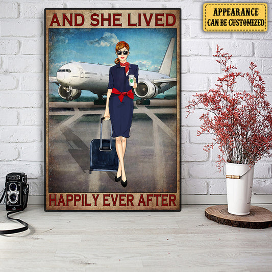 Personalized Flight Attendant And She Lived Happily Ever After Poster & Canvas