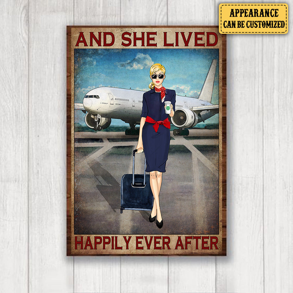 Personalized Flight Attendant And She Lived Happily Ever After Poster & Canvas