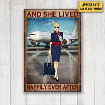 Personalized Flight Attendant And She Lived Happily Ever After Poster & Canvas