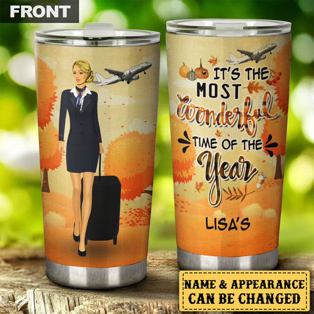 Personalized It's The Most Wonderful Time Of The Year Flight Attendant Tumbler