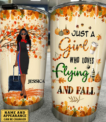 Personalized Flight Attendant Just A Girl Who Loves Flying And Fall Tumbler