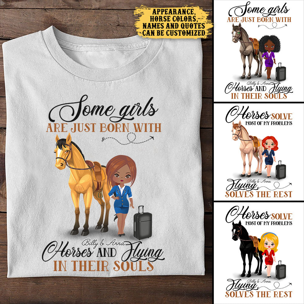 Personalized Some Girls Are Just Born With Horses And Flying In Their Souls Shirt