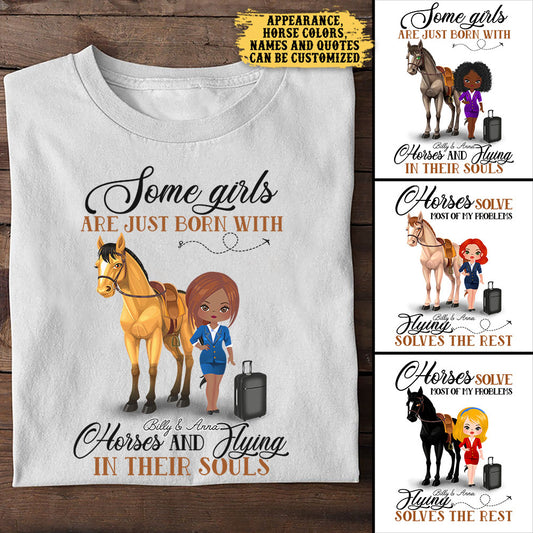 Personalized Some Girls Are Just Born With Horses And Flying In Their Souls Shirt