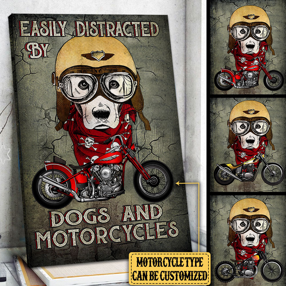 Personalized Easily Distracted By Dogs And Motorcycles Poster & Canvas
