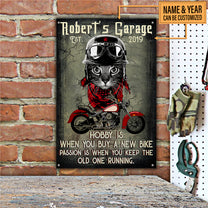 Personalized Cat Motorcycle Garage Classic Metal Sign