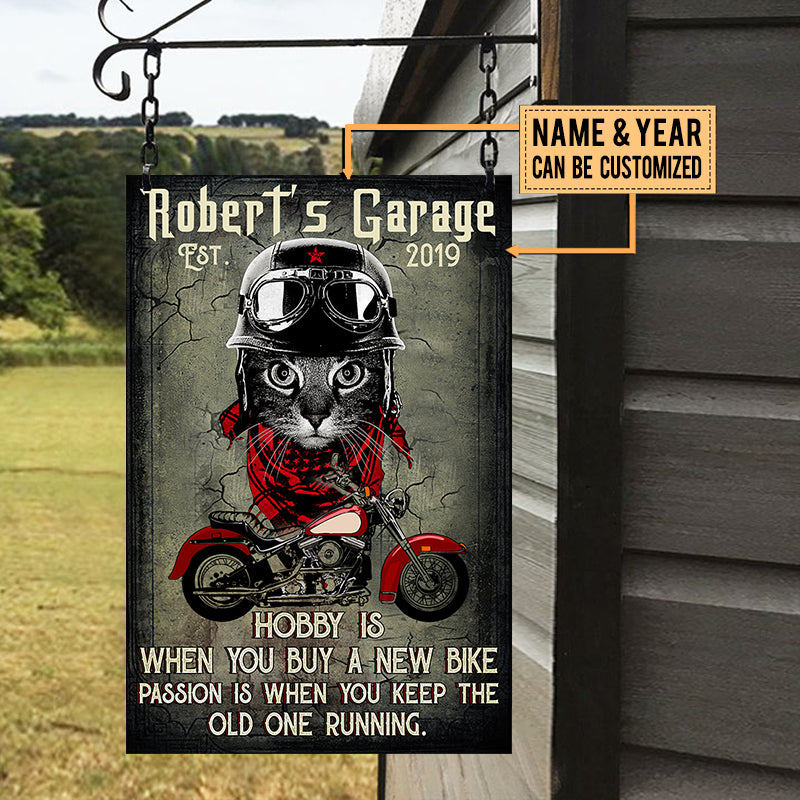 Personalized Cat Motorcycle Garage Classic Metal Sign