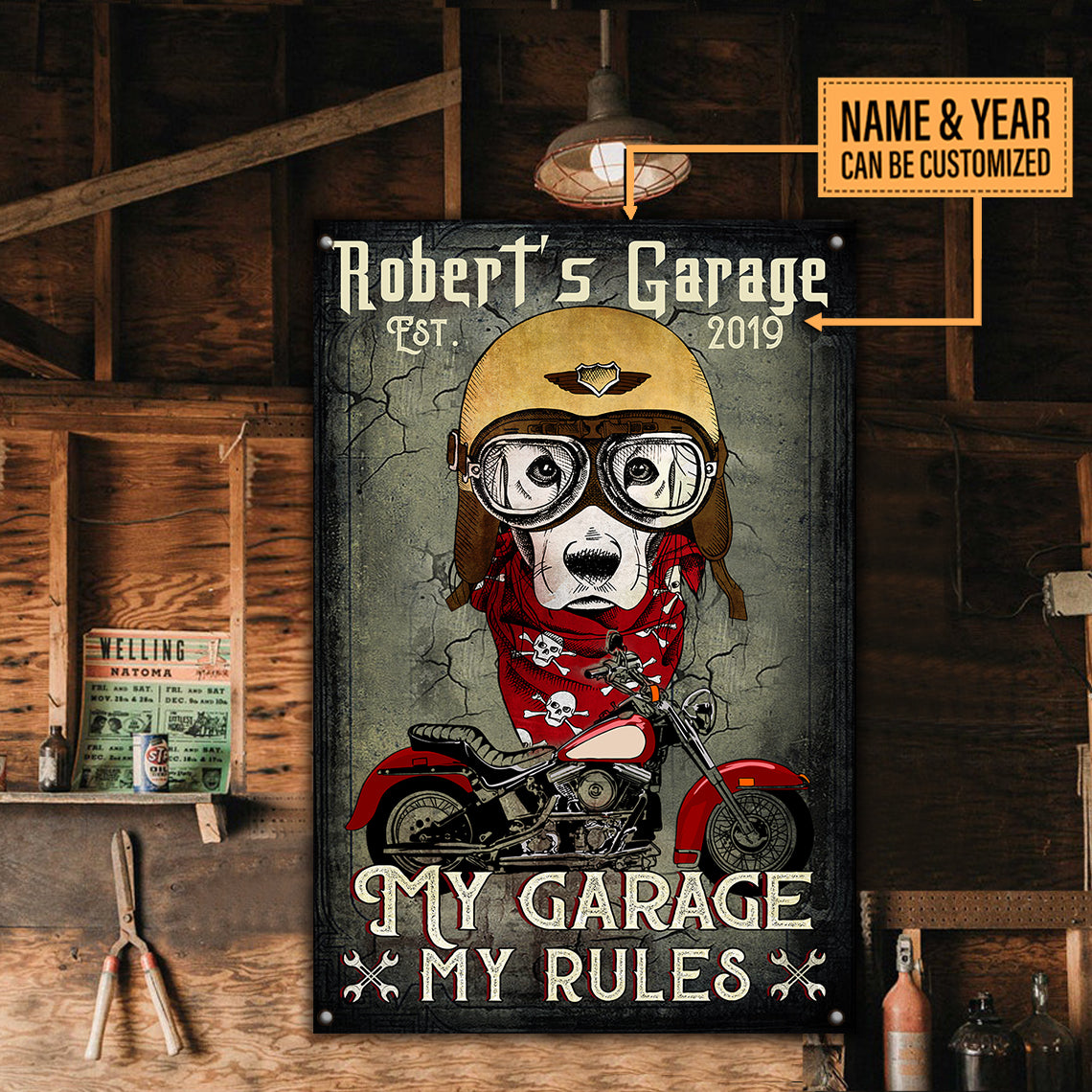 Personalized Dog My Garage My Rules Classic Metal Sign