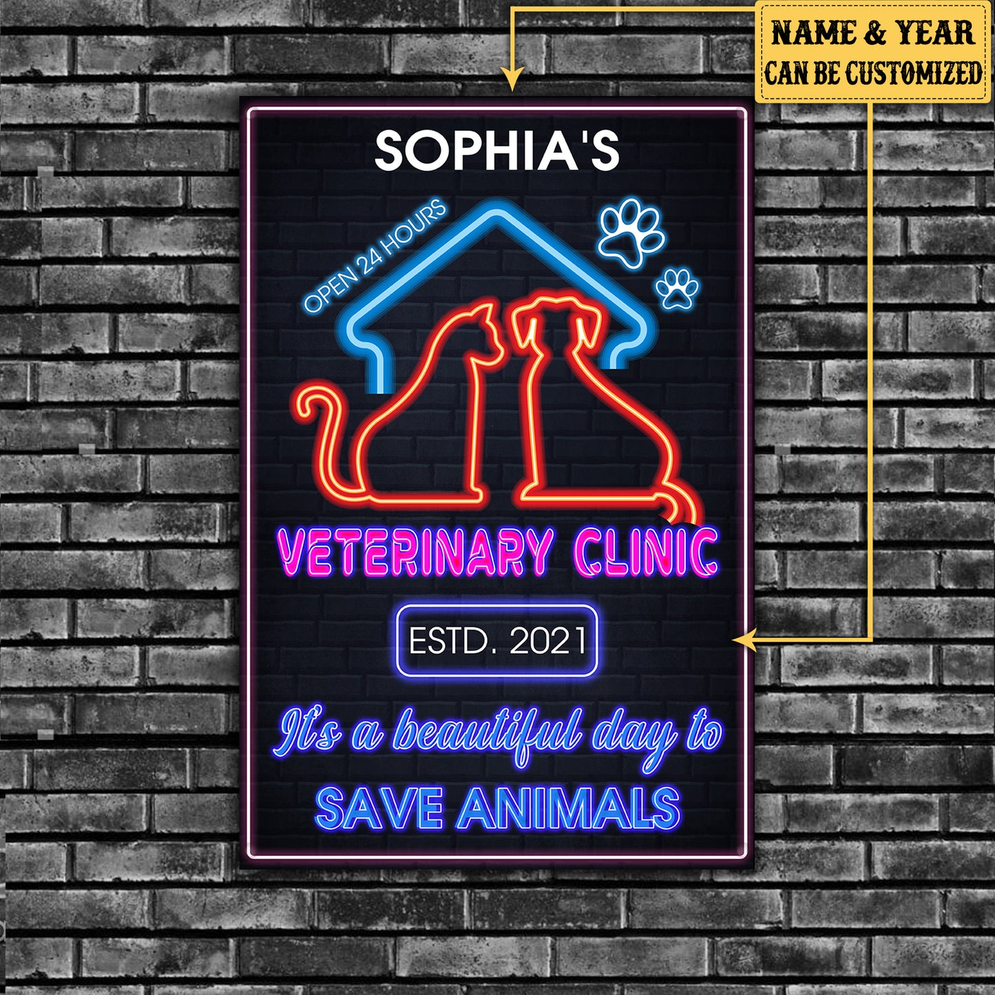 Personalized Veterinary Clinic It's A Beautiful Day To Save Animals Metal Sign