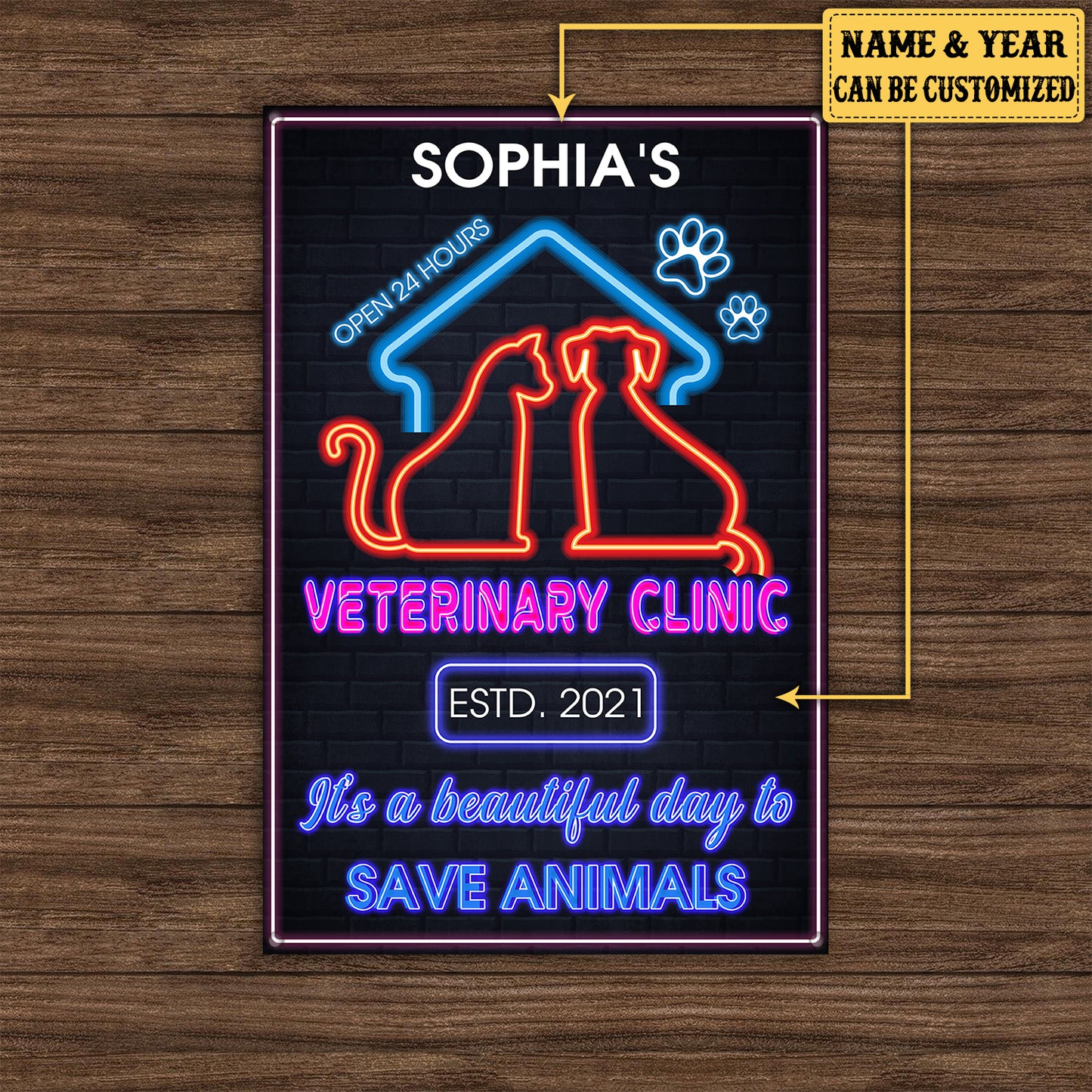 Personalized Veterinary Clinic It's A Beautiful Day To Save Animals Metal Sign