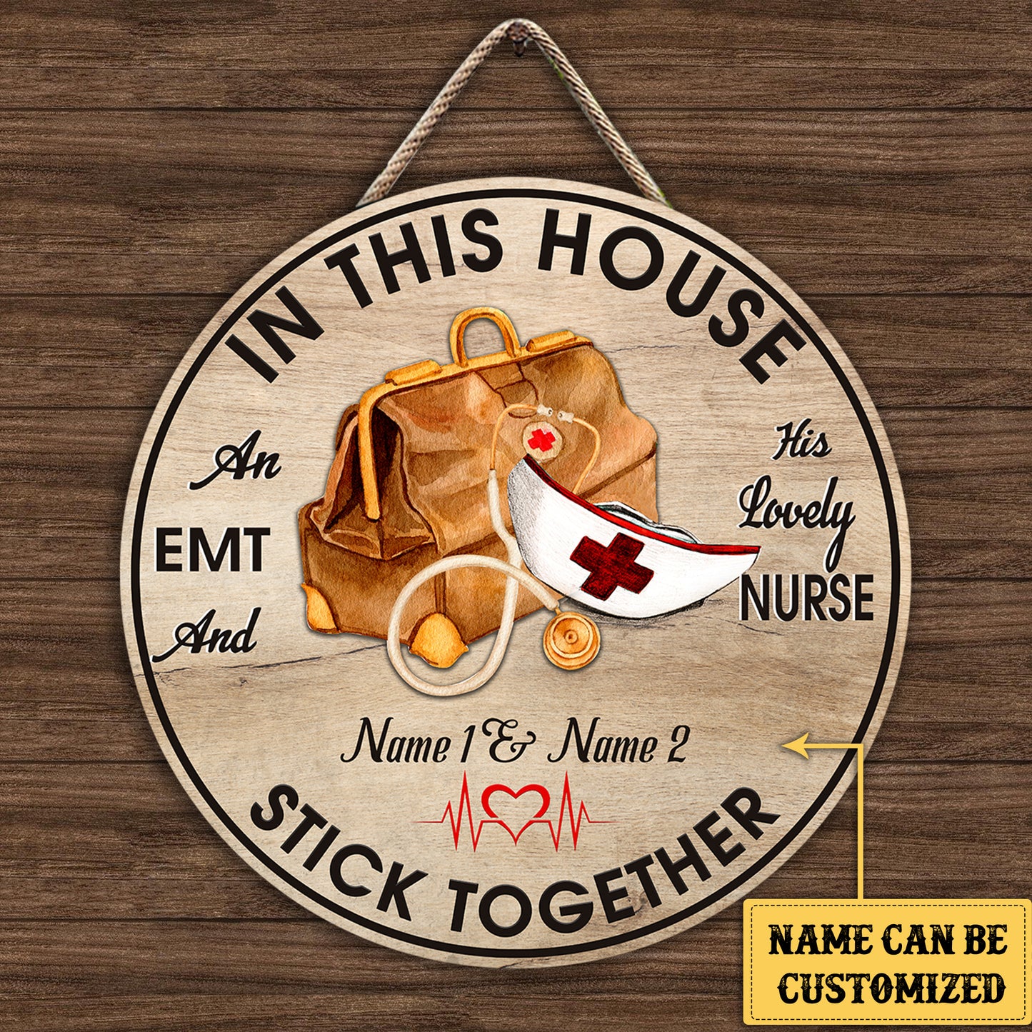 Personalized An EMT And His Lovely Nurse Live Here Wood Round Sign