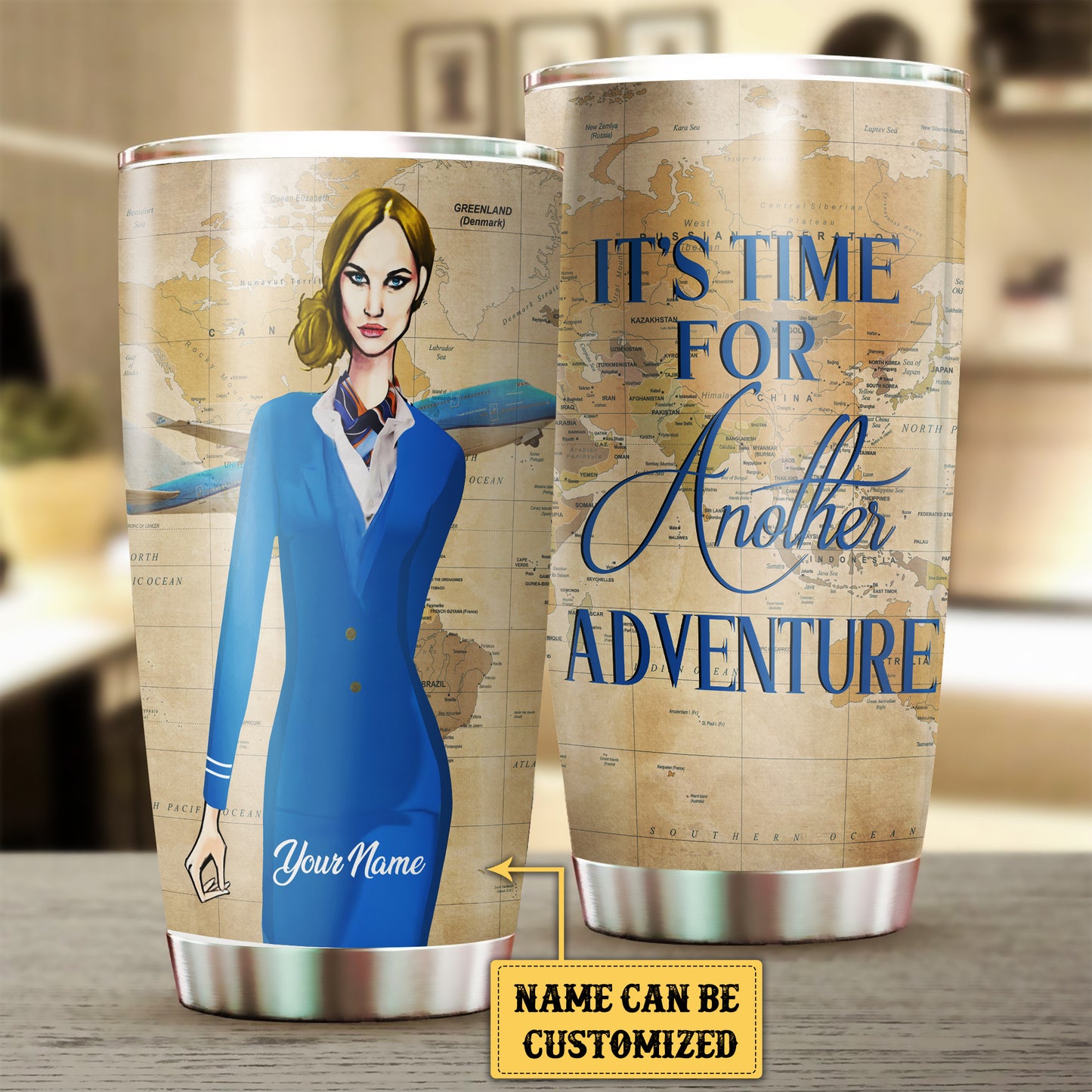 Personalized It's Time For Another Adventure Flight Attendant Tumbler