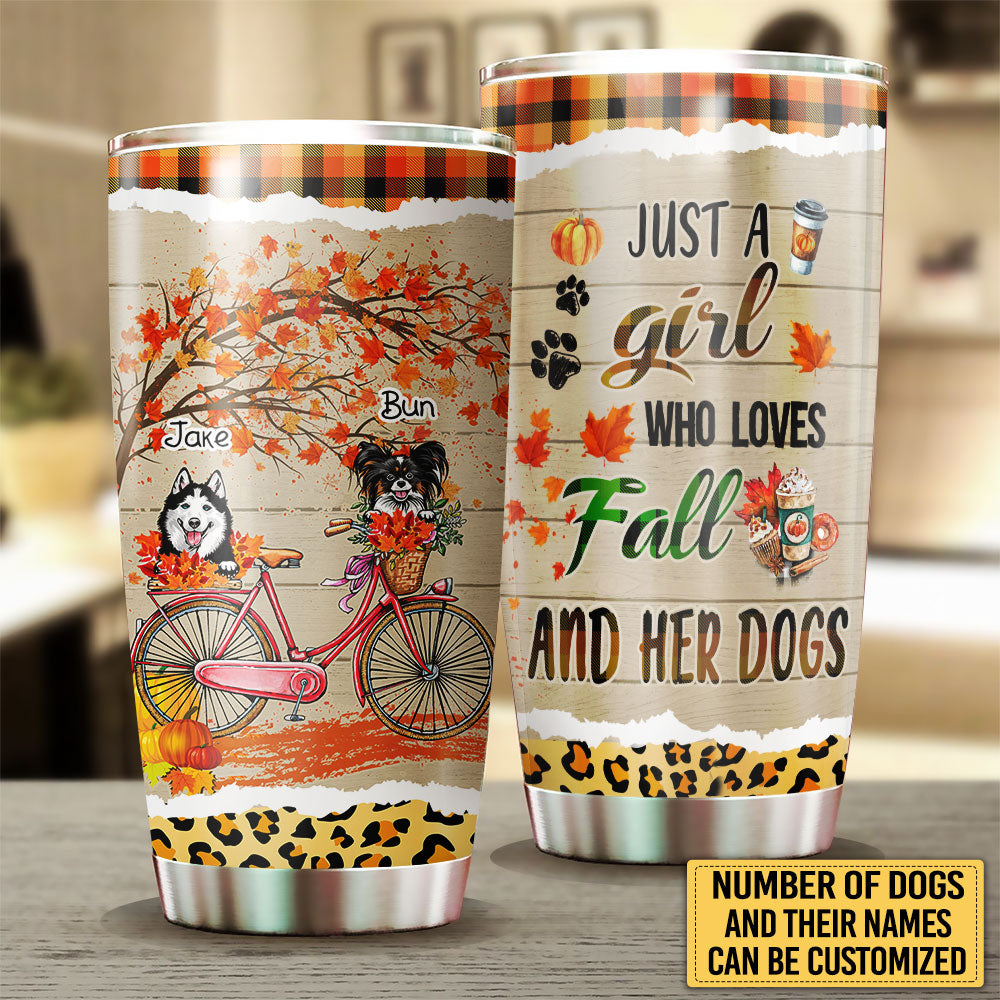 Personalized Just A Girl Who Loves Fall And Her Dogs Tumbler