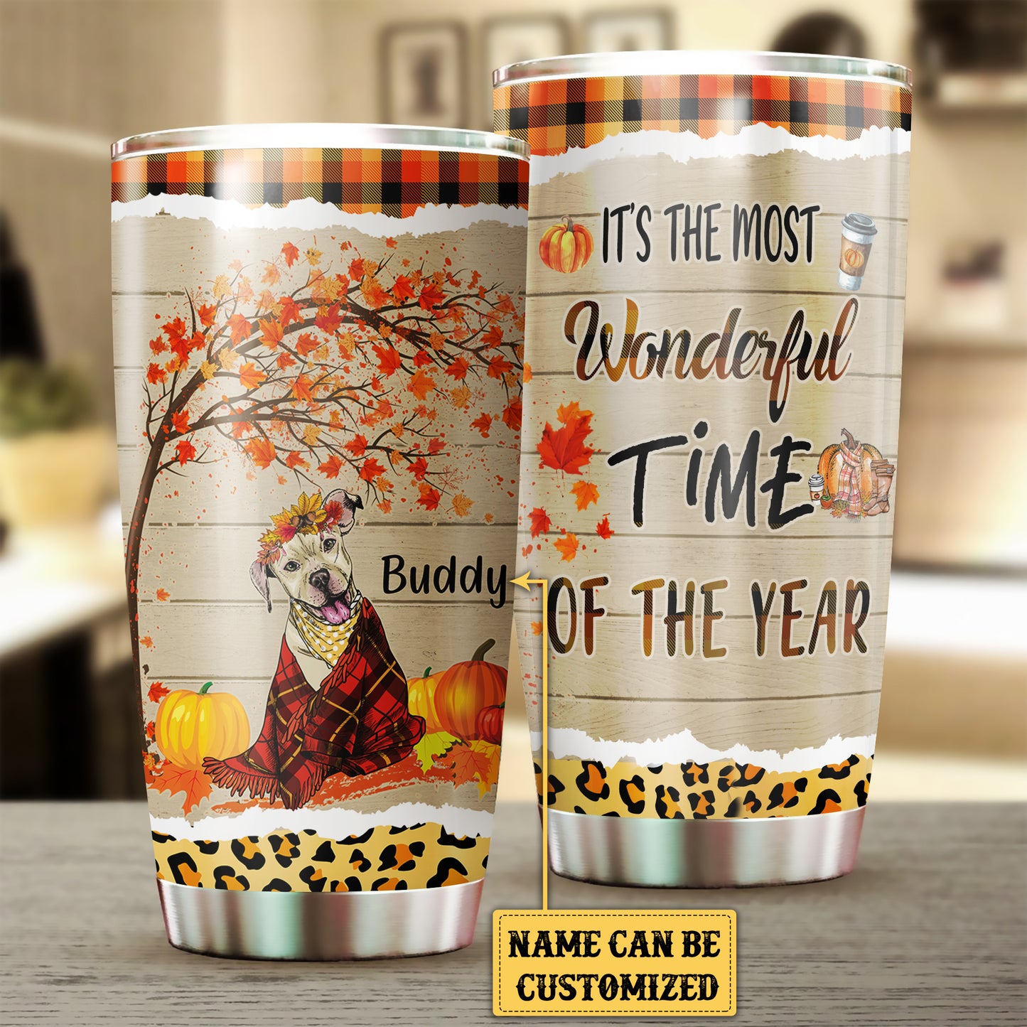Personalized It's The Most Wonderful Time Of The Year Pitbull Dog Tumbler