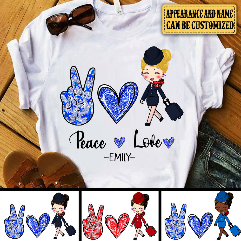Personalized Peace Love Flight Attendant Shirt