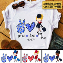 Personalized Peace Love Fly Flight Attendant Shirt