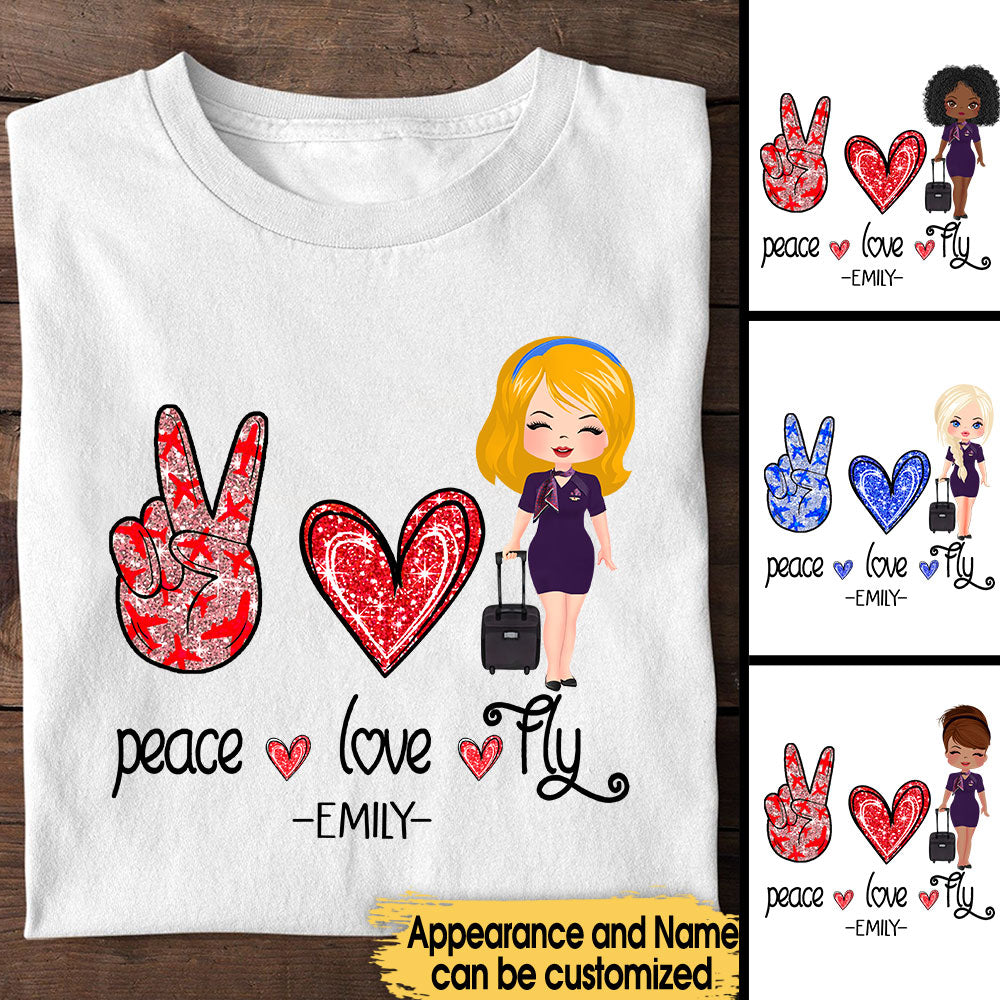 Peace Love Fly - Personalized Flight Attendant Shirt