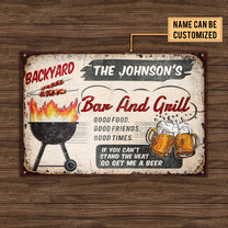 Personalized Backyard Bar & Grill Classic Metal Sign