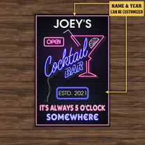 Personalized Cocktail Bar It's Always O'clock Somewhere Metal Sign