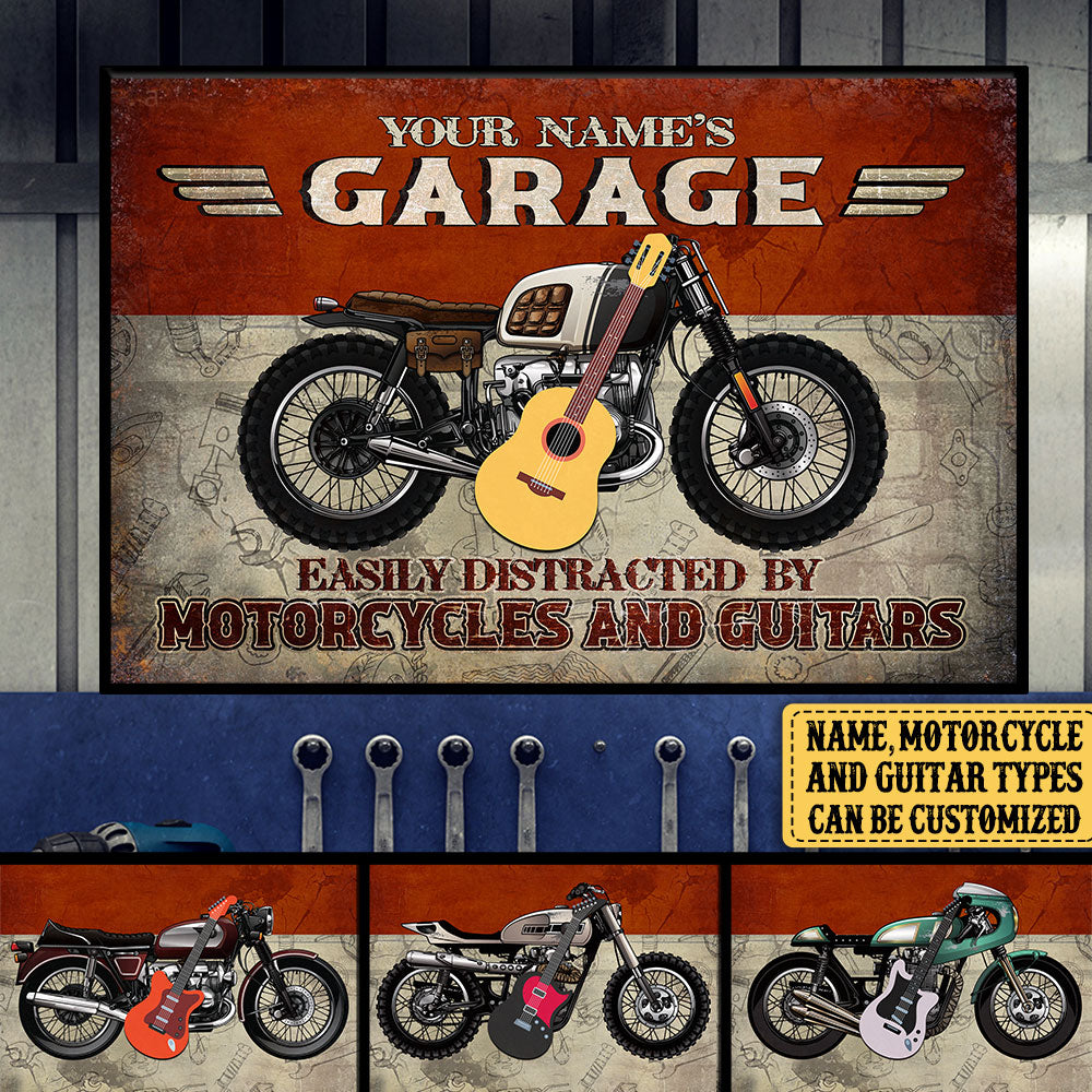 Personalized Easily Distracted By Motorcycles And Guitar Poster & Canvas
