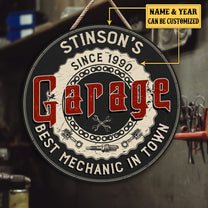 Personalized Garage Best Mechanic In Town Wood Round Sign
