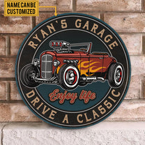 Personalized Hot Rod Garage Wood Round Sign